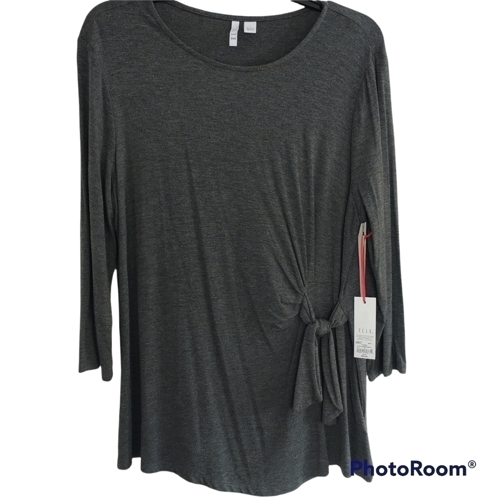 ELLE Grey Side Knot Knit Top L